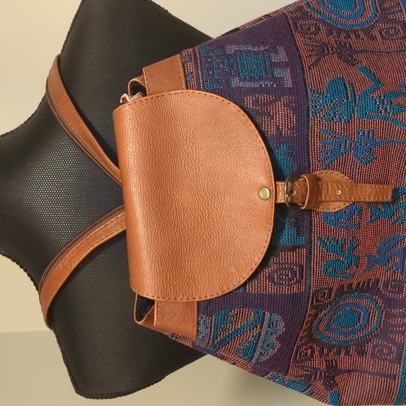 Vintage Unisex Peruvian Drawstring Two Pockets Backpack - Picture 2 of 11